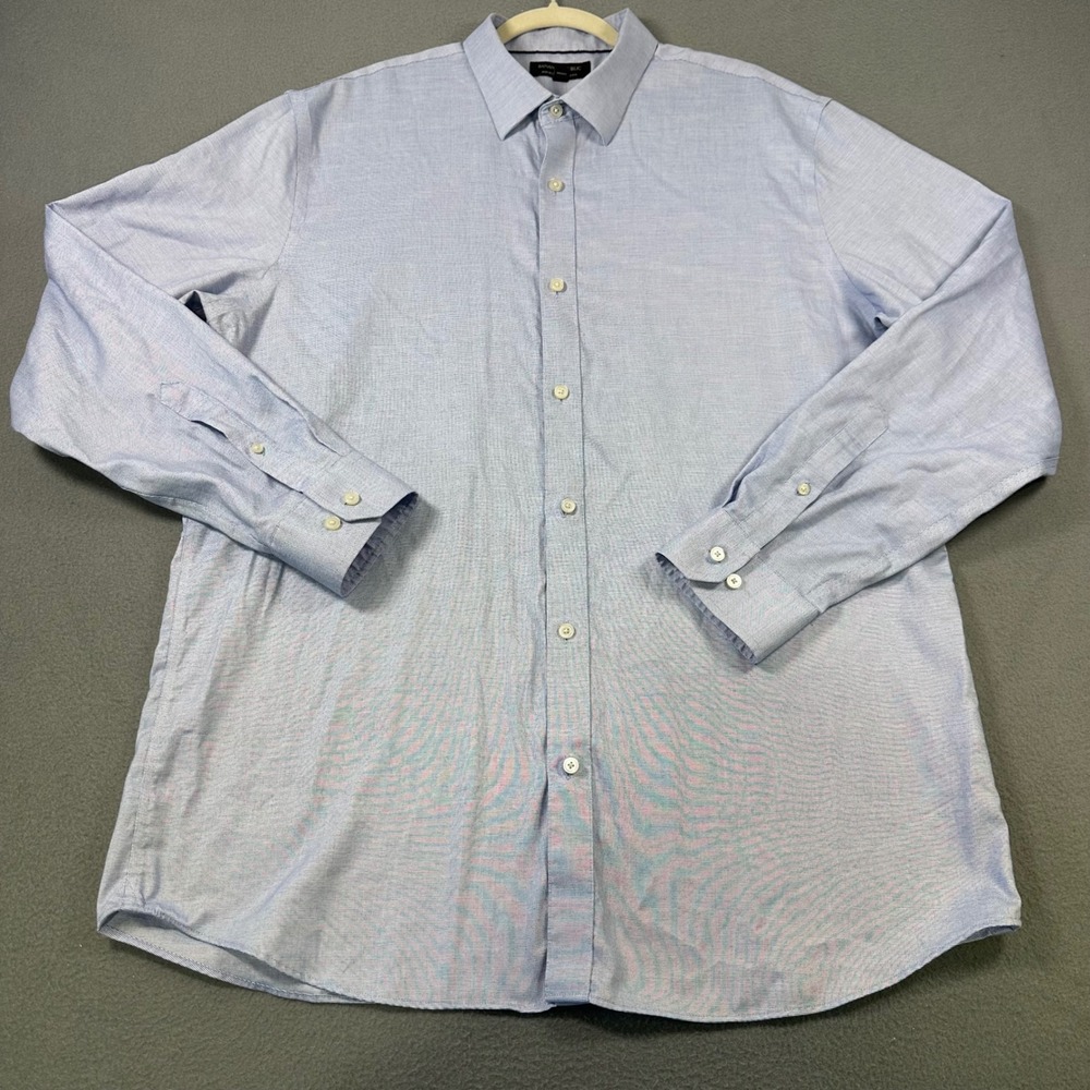 Banana Republic Mens XL Non-Iron Standard Fit Dress Shirt Blue MicroCheck Cotton